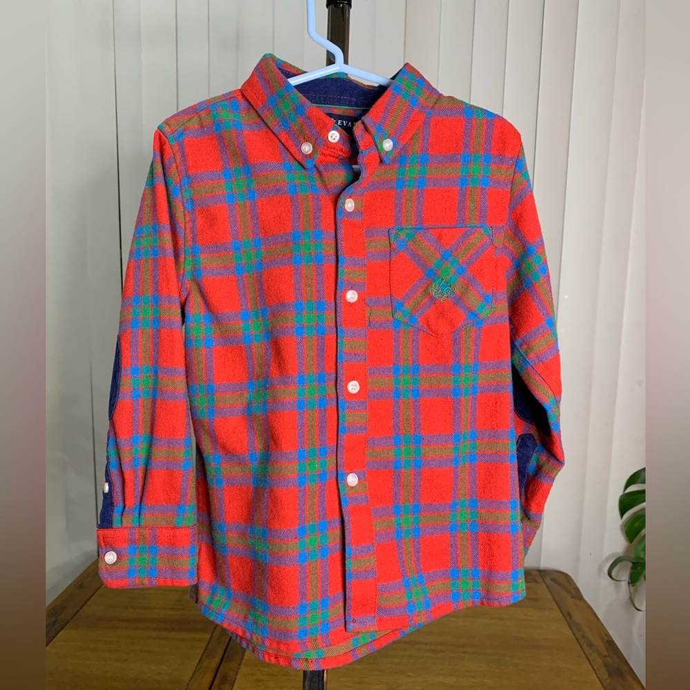 Andy And Evan Blue Red Plaid Long Sleeve Flannel Shirt Size: 5Y Patched Elbow